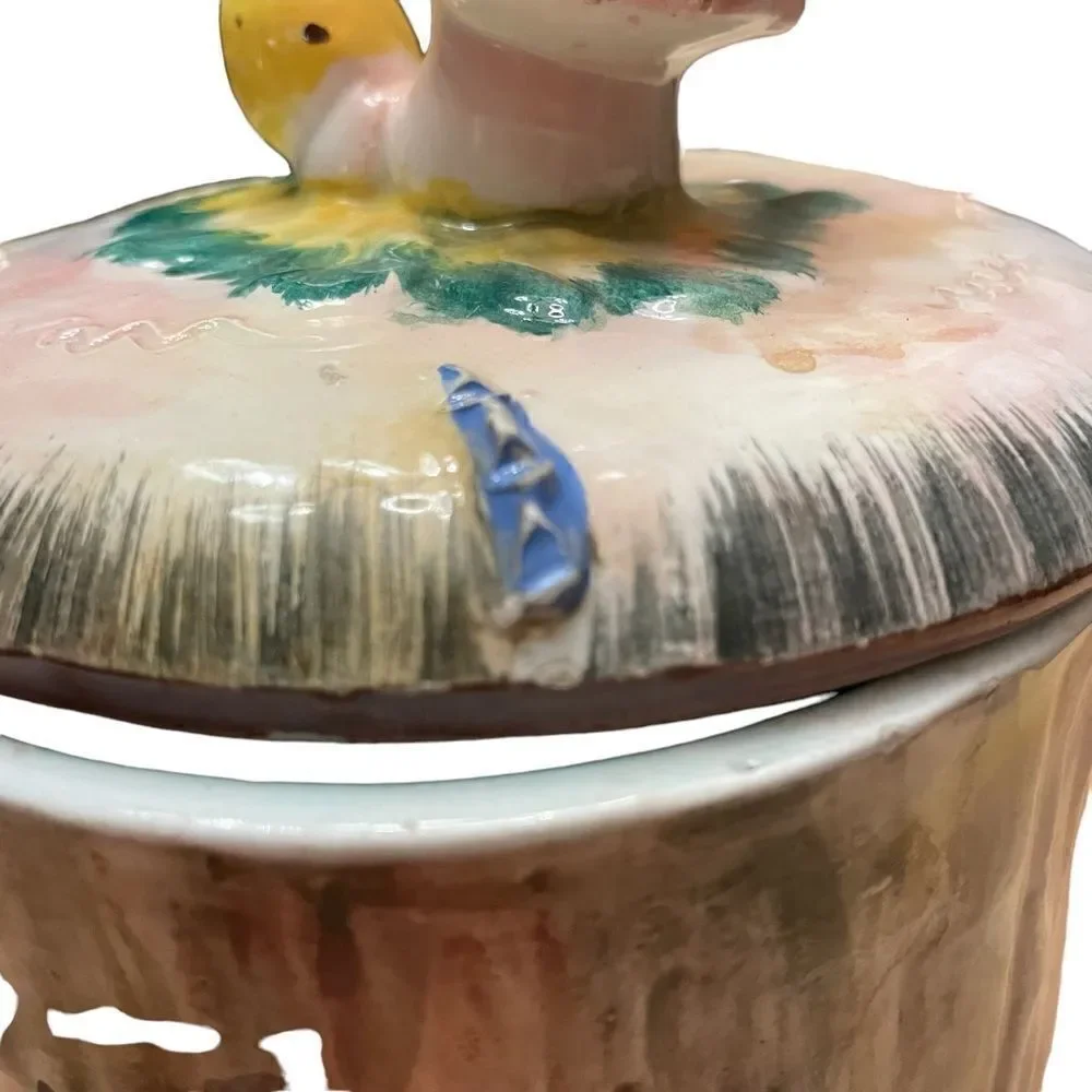 Vintage Cookie House Lovebirds Mushroom Ceramic Cookie Jar Italy